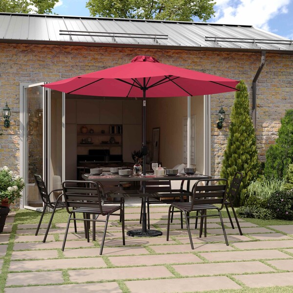 Flash Furniture Montego 9 FT Round Umbrella with 32 Solar LED Lights and Crank and Tilt Functionality in Red GM-WL-U22002B-RED-GG - main